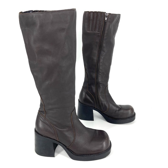 🔥Rare Vtg 90s Y2K American Eagle Chocolate Brown Tall Chunky Boots 8 Bratz Retro - Picture 1 of 15